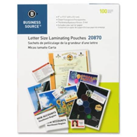 Business Source Business Source BSN20870 Laminating Pouch; Ltr; 3Mil; 9 in. x 11.5 in.; 100-BX; Clear BSN20870